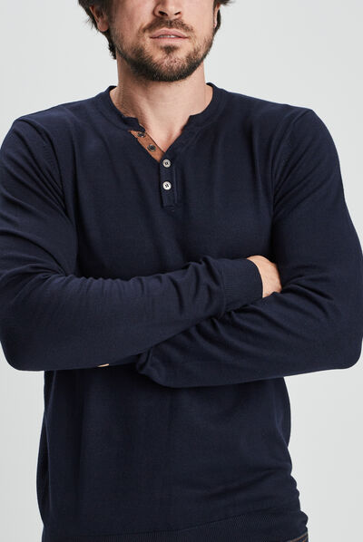 Pull manches longues bleu marine homme