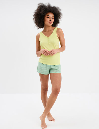 Ensemble pyjama short et débardeur vert femme