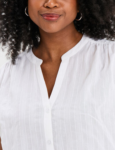 Blouse sans manches col tunisien coton blanc femme