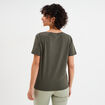 T-shirt manches courtes col en V coton vert kaki femme