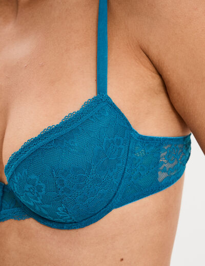 Soutien-gorge corbeille coques dentelle bleu canard femme