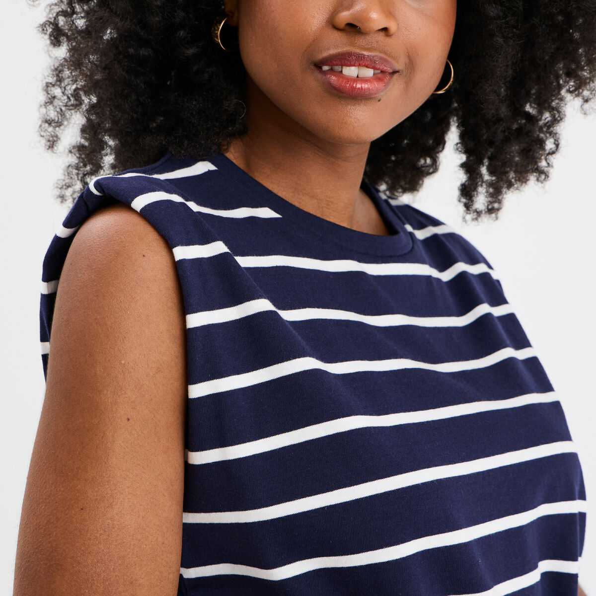 T-shirt avec épaulettes col rond coton ecru femme