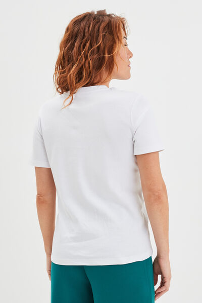 T-shirt boutons strass à l'épaule coton blanc femme