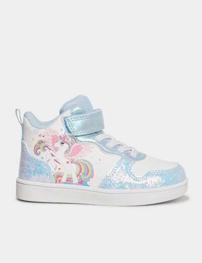Baskets montantes scratchs et paillettes blanc fille