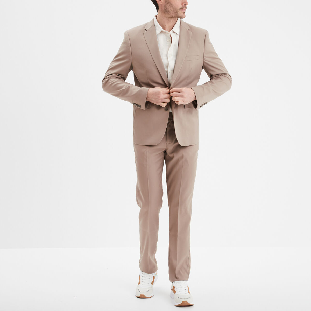 Veste de costume droite ajust&eacute;e taupe homme