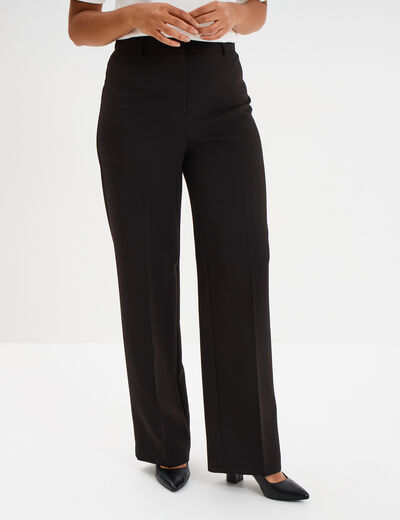 Pantalon taille haute droit avec pinces noir femme