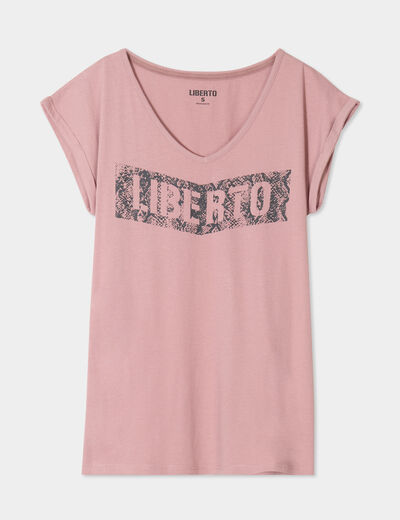 T-shirt d&eacute;lav&eacute; en coton parme femme