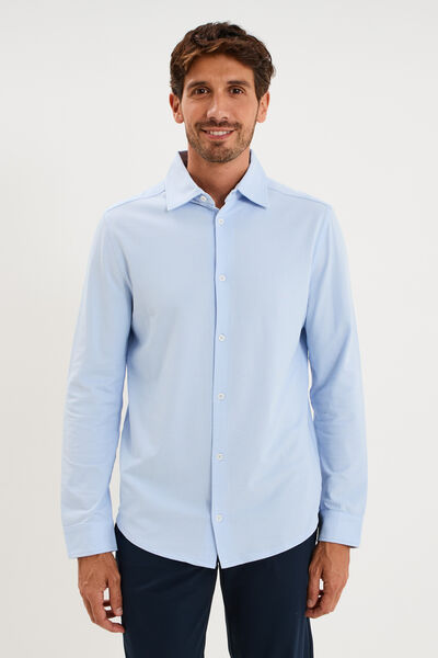 Chemise droite &agrave; manches longues bleu ciel homme