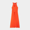 Robe longue plissée col bijou Mosquitos orange femme