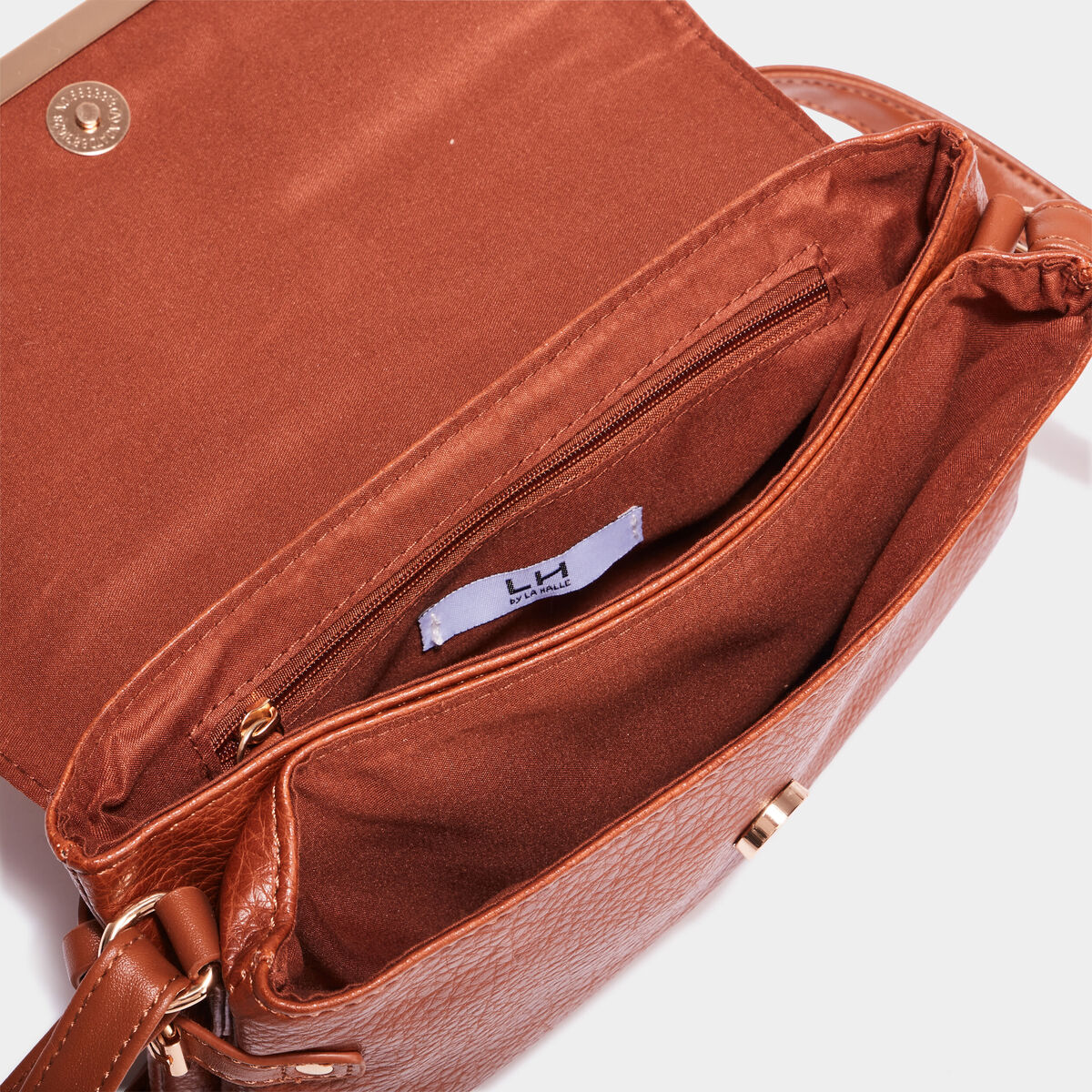 Sac en bandoulière avec rabat marron cognac femme