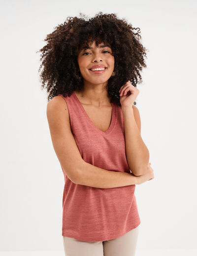 D&eacute;bardeur col en V sans manches terracotta femme
