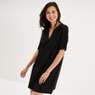 Robe courte col en V manches courtes noir femme