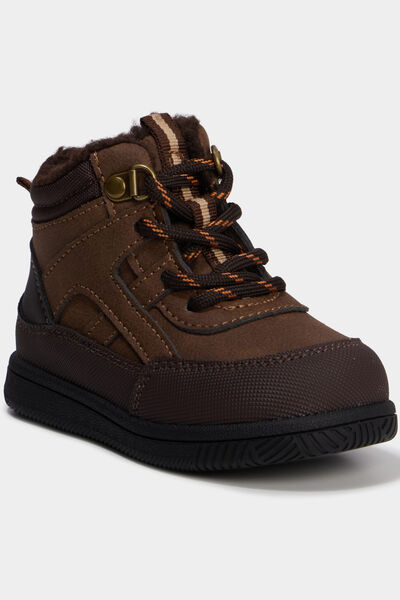 Bottines montantes fourr&eacute;es zipp&eacute;es marron b&eacute;b&eacute; gar&ccedil;on
