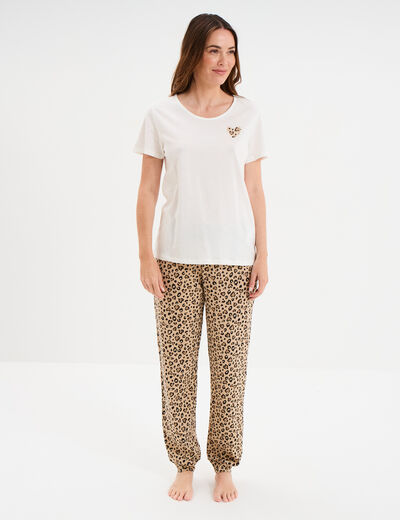 Ensemble pyjama pantalon t-shirt coton beige femme