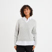 Pull torsades effet 2-en-1 chemise gris clair femme