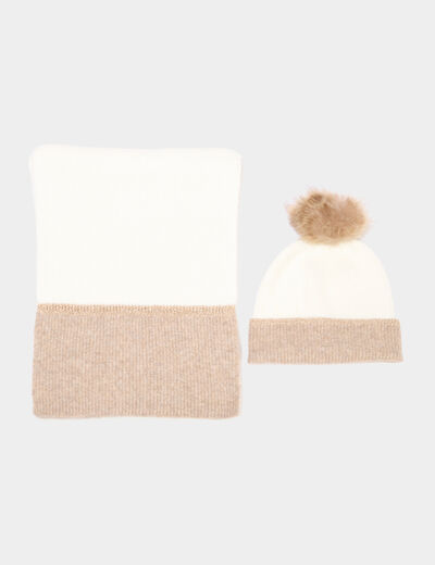 Ensemble &eacute;charpe et bonnet sable femme