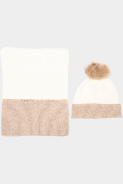 Ensemble &eacute;charpe et bonnet sable femme