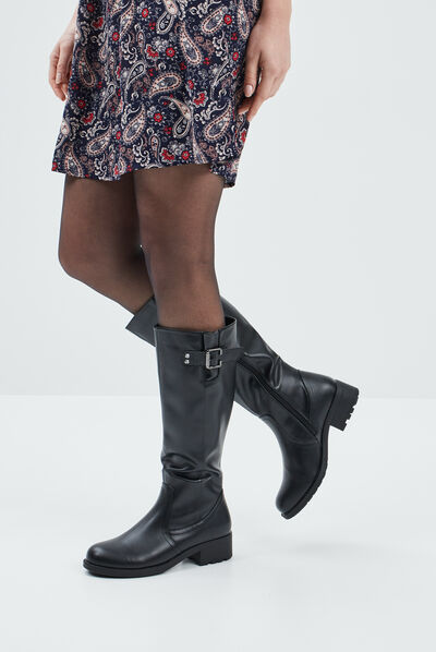Bottes à talons carrés noir femme