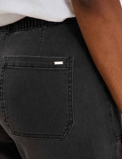Jeans droit cropped taille &eacute;lastiqu&eacute;e denim noir femme