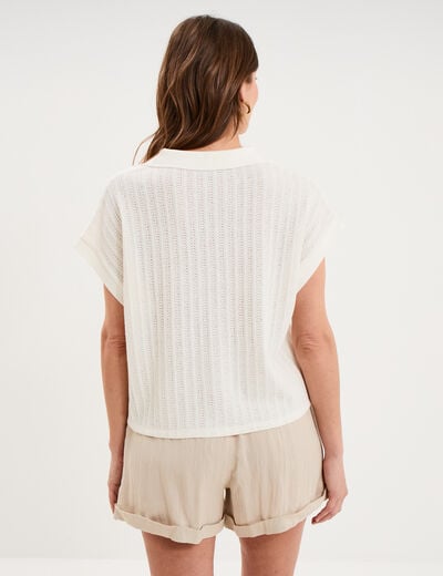Polo manches courtes effet ajour&eacute; ecru femme