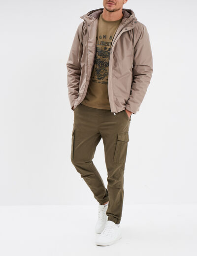 Blouson à capuche déperlant taupe homme