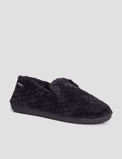 Pantoufles anti-d&eacute;rapantes fourr&eacute;es noir femme