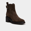 Boots en cuir &agrave; talons effet su&eacute;dine marron femme