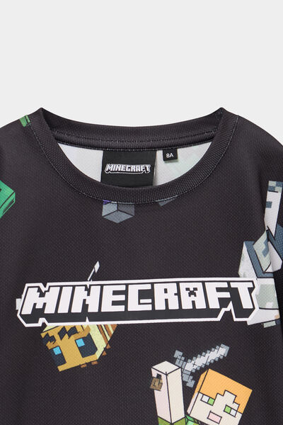 T-shirt manches courtes droit Minecraft noir gar&ccedil;on