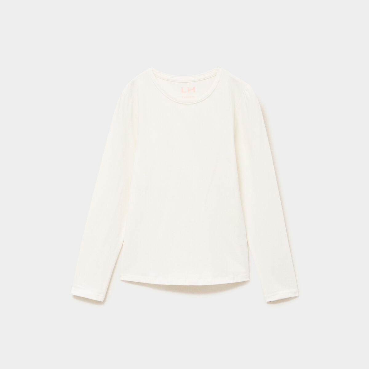 T-shirt coton manches longues &agrave; fronces ivoire fille