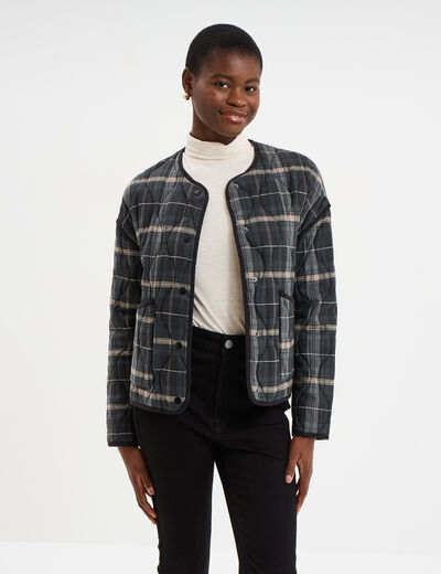 Veste matelass&eacute;e poches plaqu&eacute;es noir femme