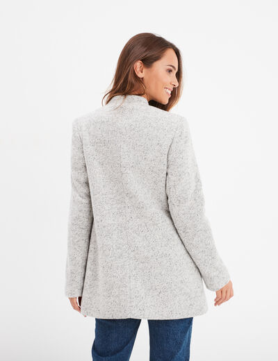 Manteau mi-long cintré zippé col montant gris clair femme