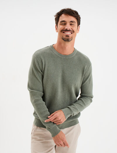 Pull avec col rond à relief vert kaki homme