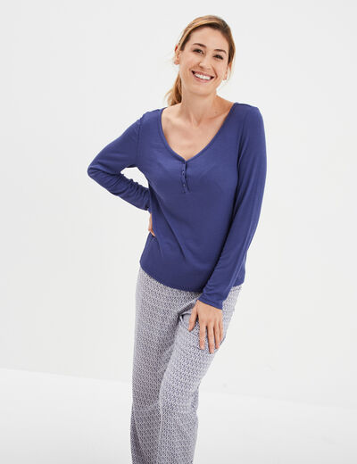 Ensemble pyjama manches longues 2 pièces bleu femme