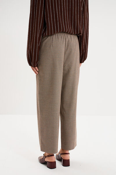 Pantalon droit cropped taille haute marron femme