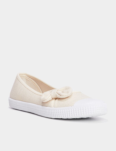 Ballerines en toile avec noeuds sable femme