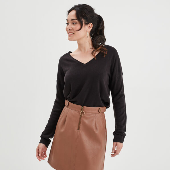 pull col en v manches longues noir femme Pull col en V manches longues noir femme