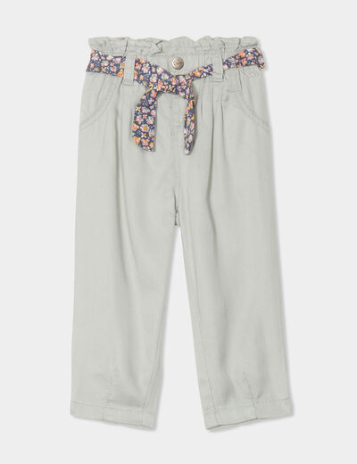 Pantalon droit ceinture foulard vert pastel bébé fille