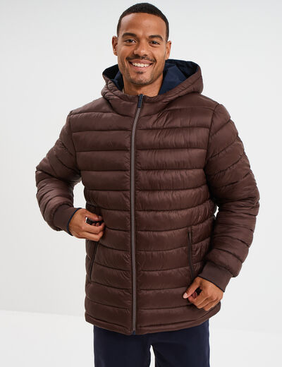 Blouson r&eacute;versible &agrave; capuche zipp&eacute; bleu marine homme