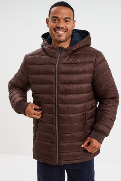 Blouson r&eacute;versible &agrave; capuche zipp&eacute; bleu marine homme