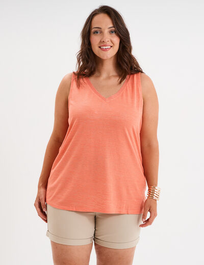 Débardeur droit col en V sans manches rose corail femme grande taille
