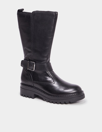 Bottes avec brides en cuir noir fille