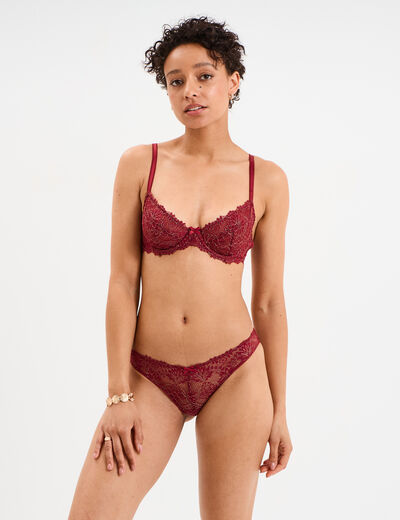 Soutien-gorge emboîtant dentelle rouge foncé femme