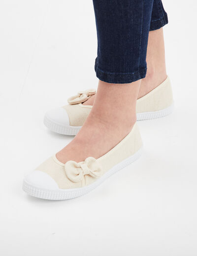 Ballerines en toile avec noeuds sable femme