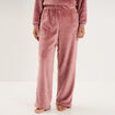 Pantalon effet polaire d&eacute;tails torsades rose framboise femme