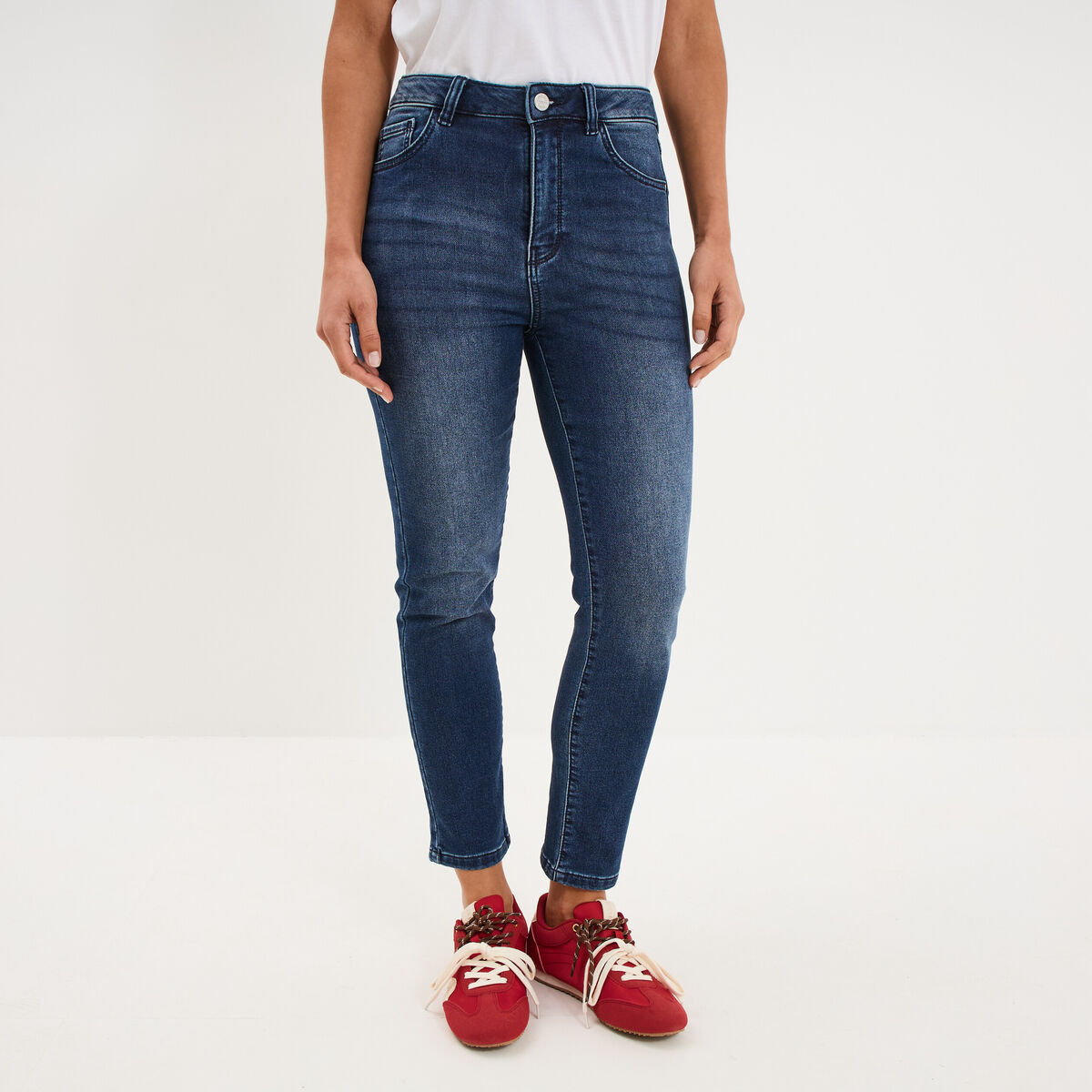 Jean stretch slim 7/8 &egrave;me denim brut femme