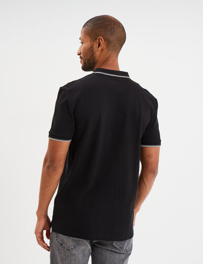 Polo manches courtes bords contrastés noir homme