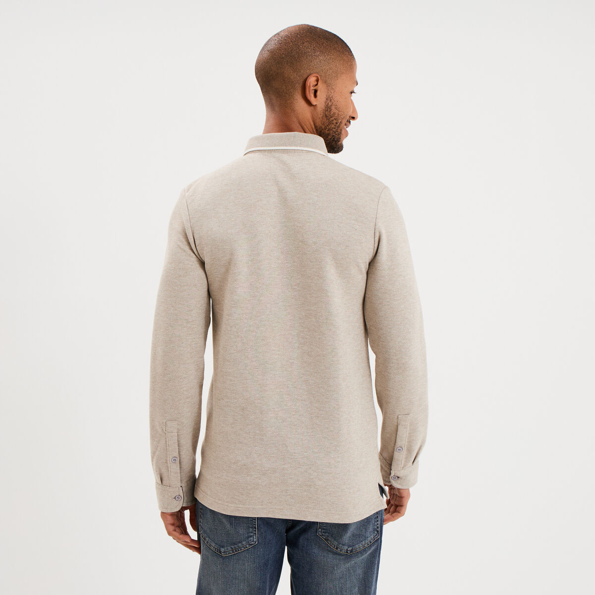 Polo manches longues gris clair homme