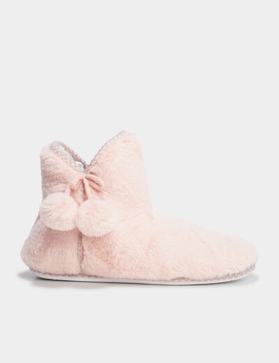 Chaussons bottines fausse fourrure rose femme