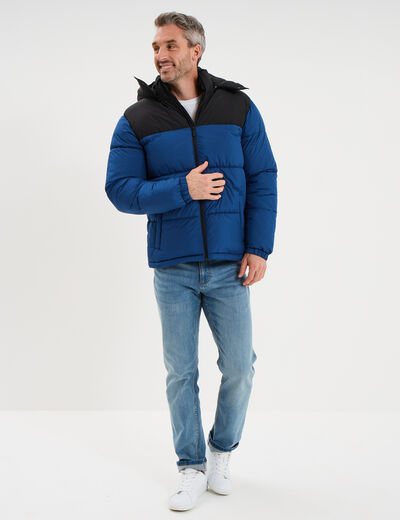 Doudoune d&eacute;perlante &agrave; capuche amovible bleu marine homme