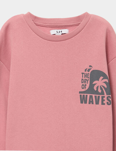 Sweat oversize col rond manches longues rose gar&ccedil;on